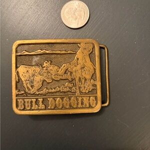 Vintage 70’s Rodeo Cowboy Bull Dogging Belt Buckle by DEZY